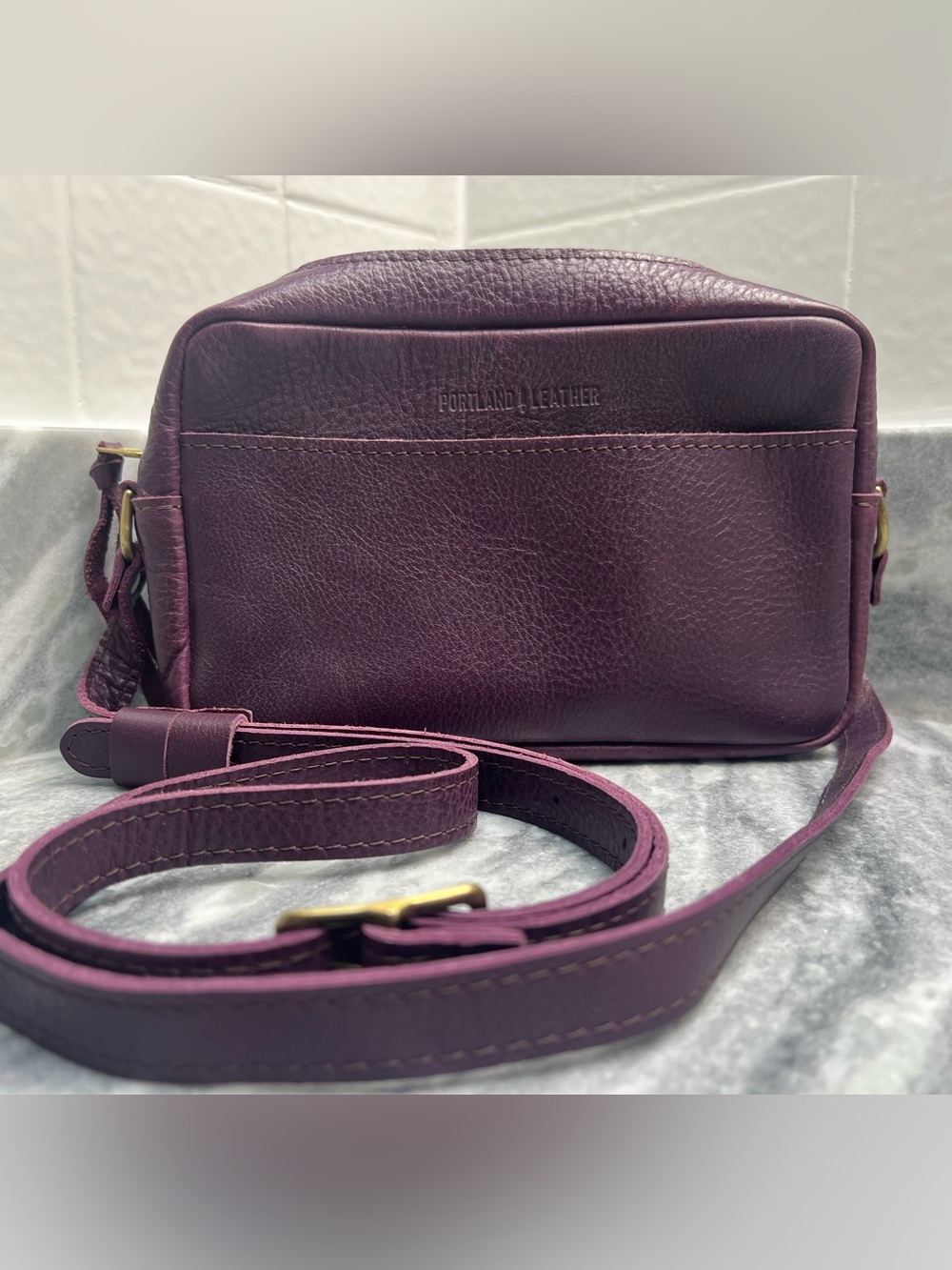 Portland Leather Plum Leather Large Camera Bag